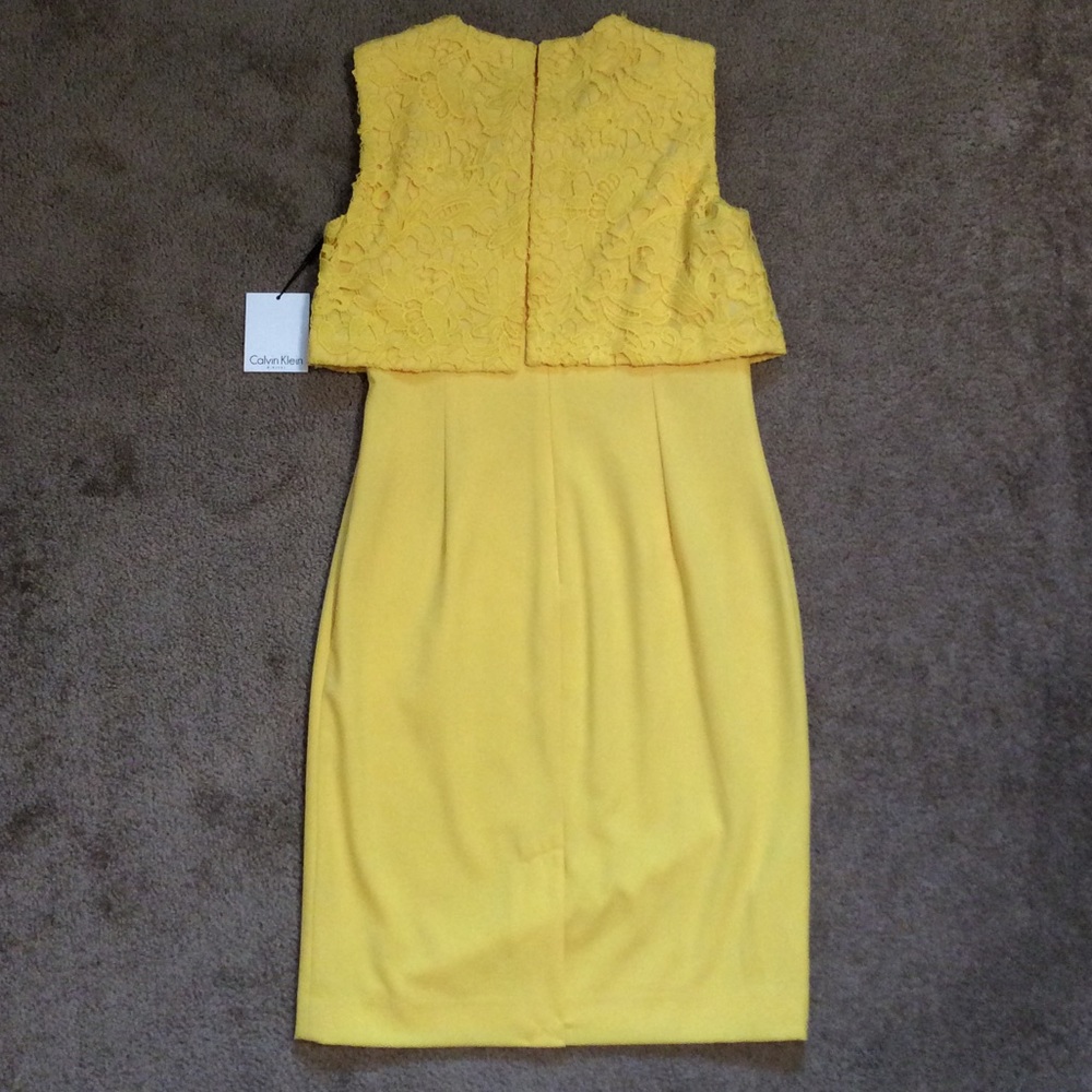 NWT Yellow Lace Calvin Klein Dress - Picture 3 of 4